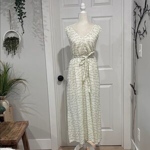 a new day Sardine Print Cream and Green Leaf Print Maxi Dress